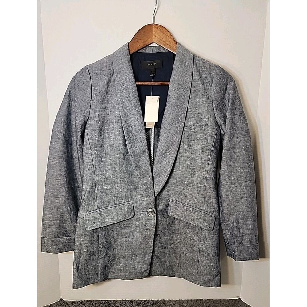 J. Crew Women’s Unstructured Blazer size 00 Cotton-Linen Chambray New With Tag